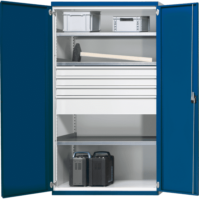 SLIDER ARML Armoire charge lourde à 2 portes, 3 étagères et 4 tiroirs