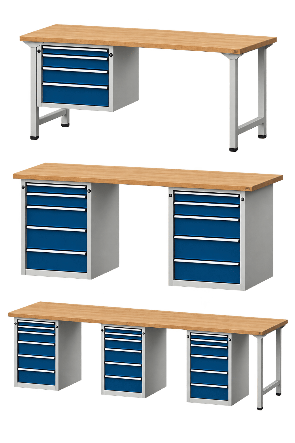 établi modulaire avec caisson à tiroirs et plan BMP