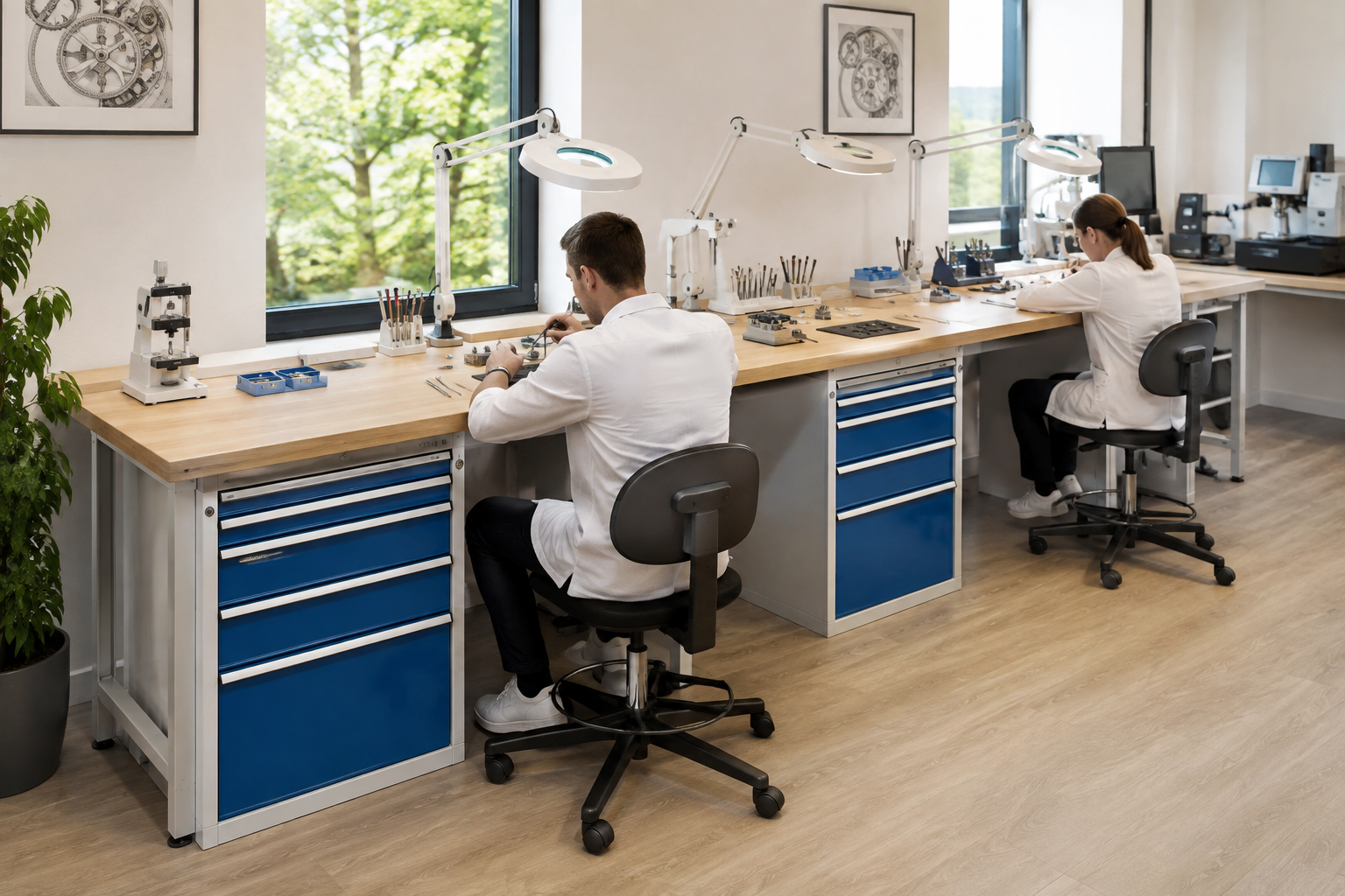établi modulaire avec caisson à tiroirs et plan en hêtre massif BMP